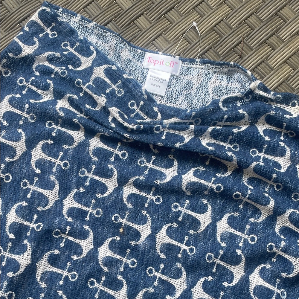 Top It Off Blue Anchor Print Poncho